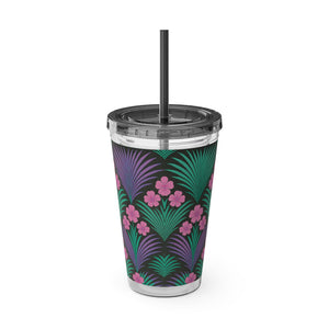 Tropical Tumbler with Straw | 16 oz: Midnight Hibiscus Deco, Pink