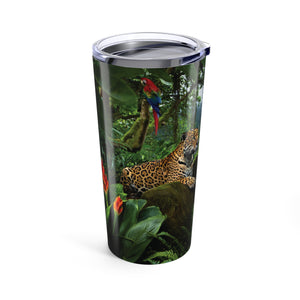 20oz Tropical Glossy Tumbler, Stainless Steel / Jaguars & Parrots