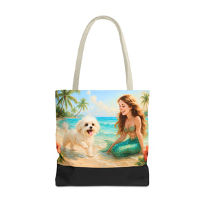 Puppy Ariel and Mermaid/Black Tote Bag - 3 Sizes