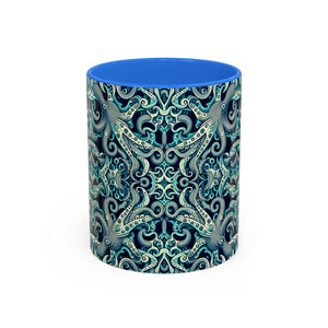 Accent Color Coffee Mug, Many Colors - 11oz & 15oz / Twisted Aqua Octopus