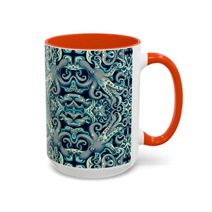 Accent Color Coffee Mug, Many Colors - 11oz & 15oz / Twisted Aqua Octopus