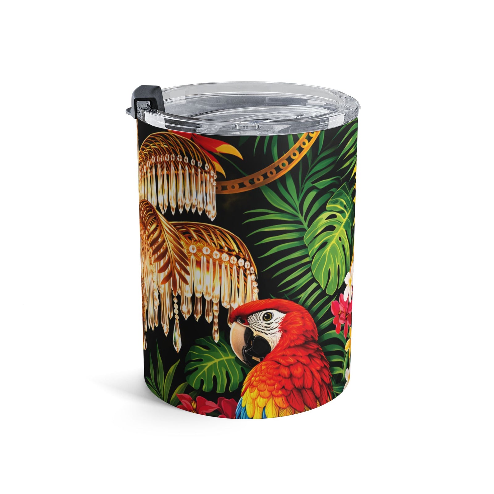Hollywood Regency Chandelier & Parrot: 10oz Tropical Floral Tumbler