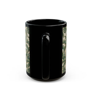 TropicalBlack Mug, 11 & 15 oz – Botanical Palm Mosaic Coffee Cup