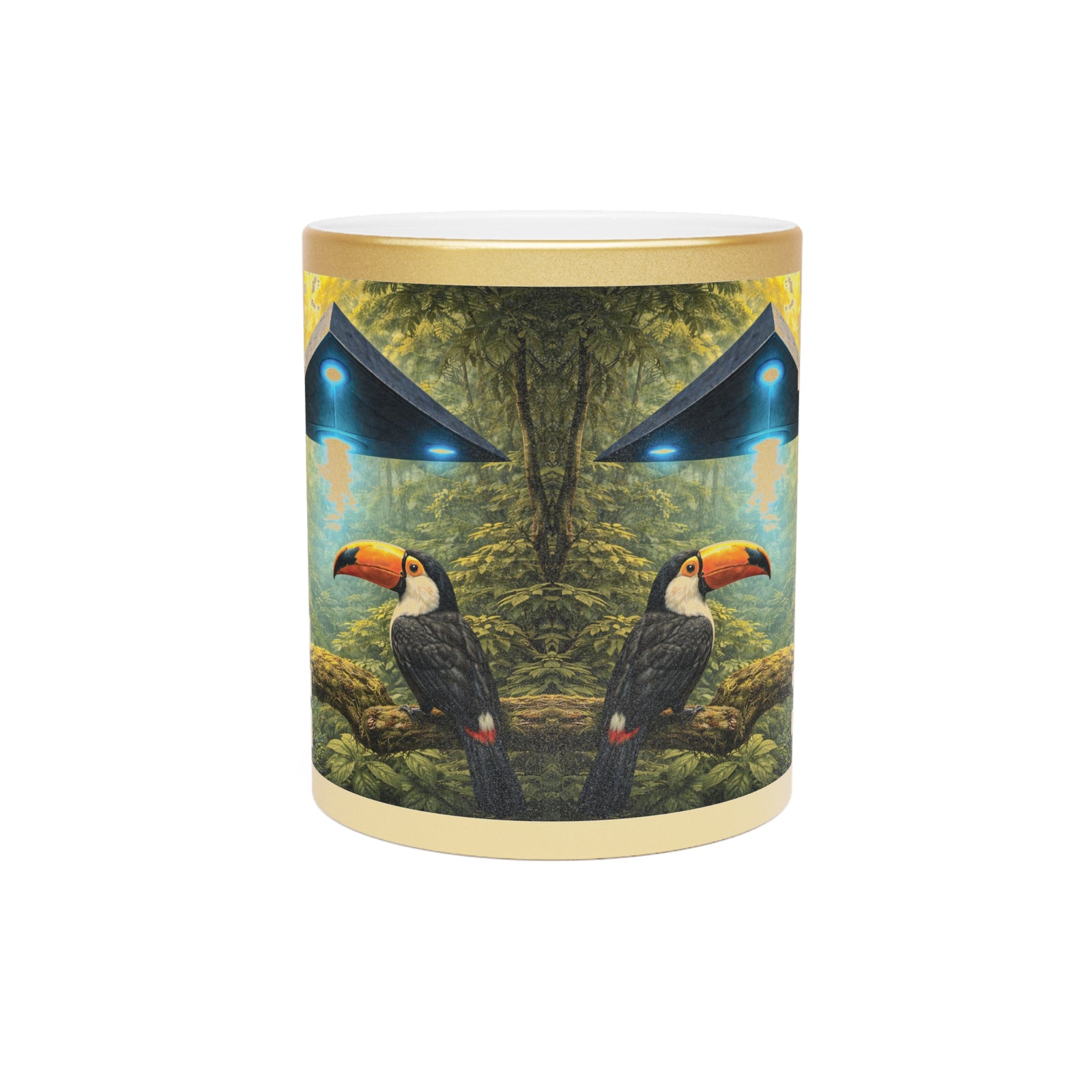 Tropical Metallic Mug, Gold or Silver - UFO & Monkey Familiy