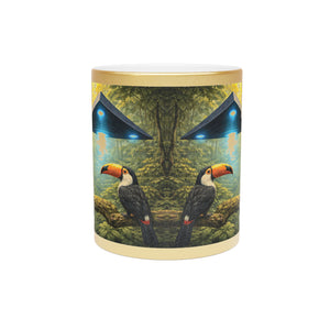 Tropical Metallic Mug, Gold or Silver - UFO & Monkey Familiy