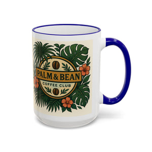 Accent Rim & Handle Coffee Mug — Palm & Bean Coffee Club Logo