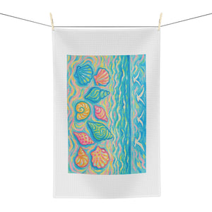 Tropical Microfiber Coffee/Tea Towel – Coastal Seashell Glow, White