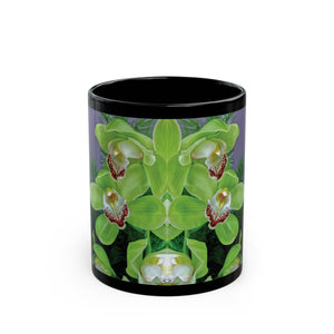 Black Coffee Mug - Kaleido Green Orchids