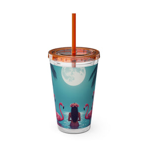Tropical Tumbler with Straw | 16 oz: Moonlit Mermaid and Flamingos