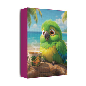 Tropical Beach Canvas - Lulu the Parrot Coffee Wall Art, Pink