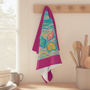 Tropical Microfiber Coffee/Tea Towel – Coastal Seashell Glow, Pink