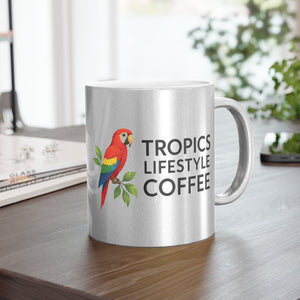 Tropical Metallic Mug, Silver - Tropics Lifestyle Coffee Parrot Logo