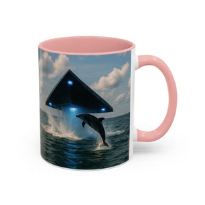 Accent Coffee Mug (11, 15oz), 8 Colors - UFO and Dolphin