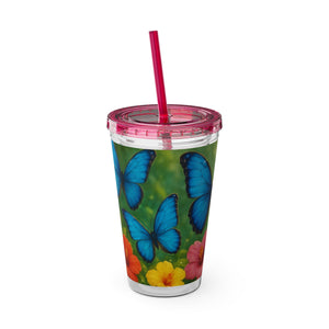 Tropical Tumbler with Straw | 16 oz : Morpho Butterflies Flight