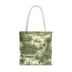 Coastal Toile Green Tote Bag - 3 Sizes
