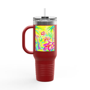 Insulated Travel Mug, 40oz / Tropical Doodles, Yellow - Perfect for Outdoor Adventures