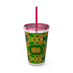 Tropical Tumbler with Straw | 16oz Colorful Travel Cup / Kaleido Orchid