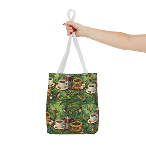 Tropical Hummingbirds & Coffee Tote Bag, Black - 3 Sizes