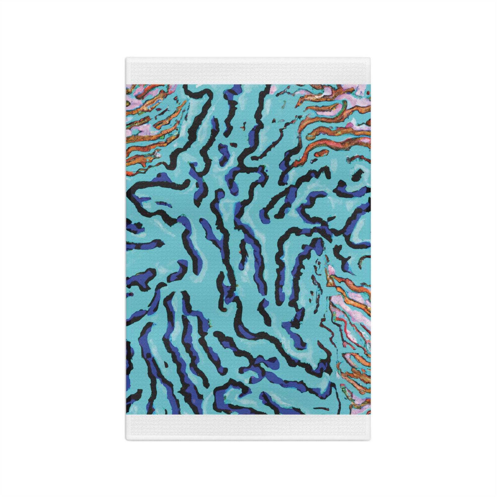 Tropical Microfiber Coffee/Tea Towel — Wild Coral, Turquoise/White