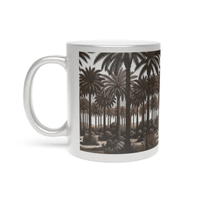 Tropical Metallic Mug, Gold or Silver - Woodcut Palms