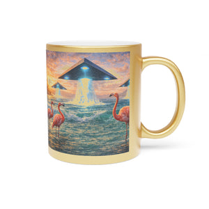 Tropical Metallic Mug, Gold or Silver - UFOs & Flamingos