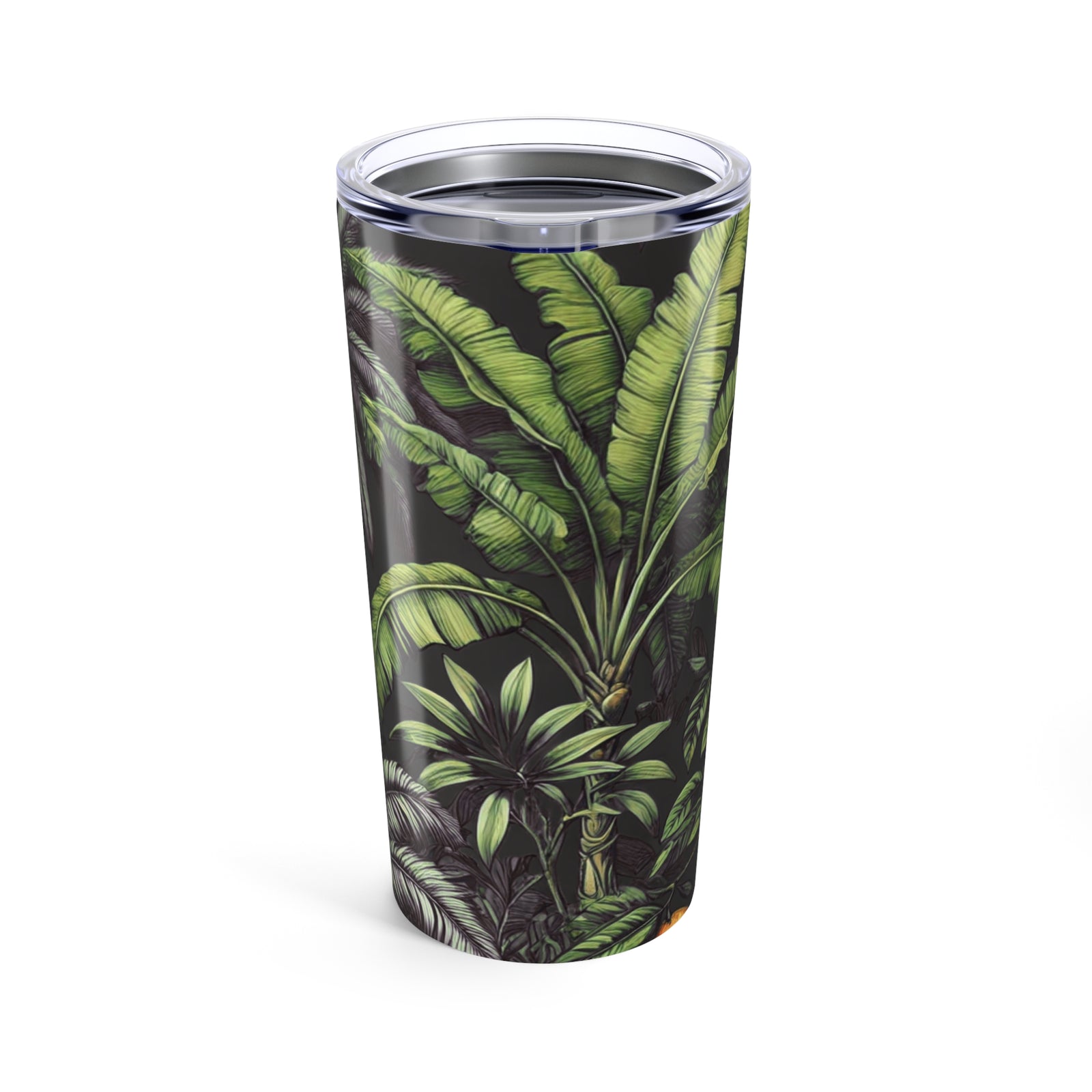 20oz Tropical Glossy Tumbler, Stainless Steel / Tropical Fruit, Black
