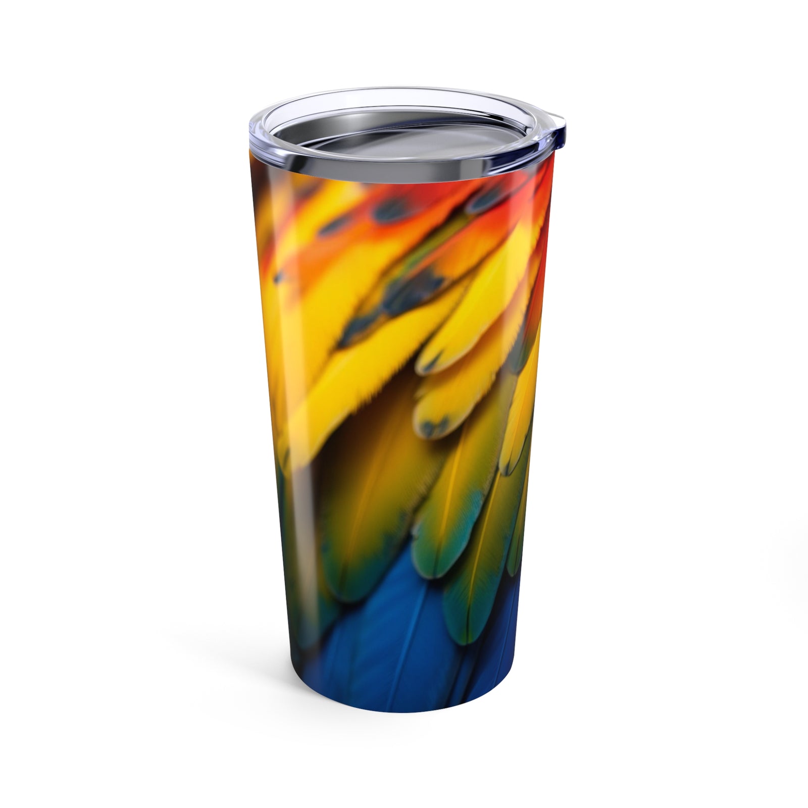 20oz Tropical Glossy Tumbler, Stainless Steel / Parrot Macaw Feathers