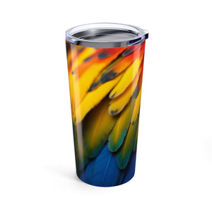 20oz Tropical Glossy Tumbler, Stainless Steel / Parrot Macaw Feathers