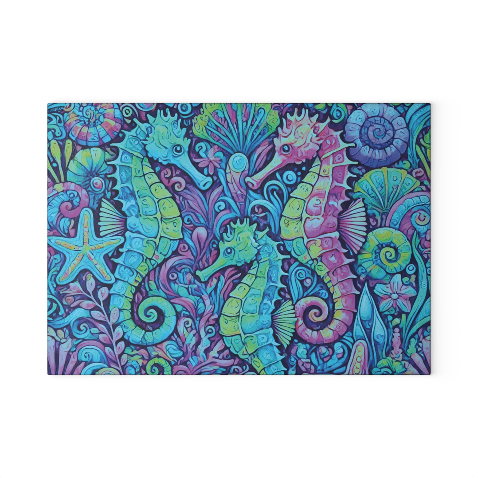 Glass Coffee Station Tray, 2 Sizes – Seahorse Trio Turquoise