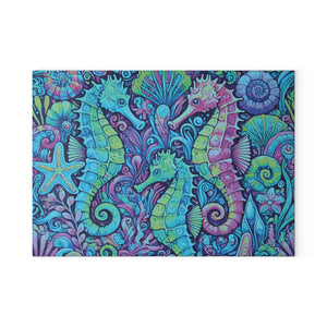 Glass Coffee Station Tray, 2 Sizes – Seahorse Trio Turquoise