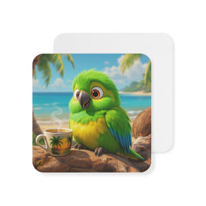 Bulk Hardboard Coffee Coasters — Cute Lulu the Parrot (50/100 pcs)