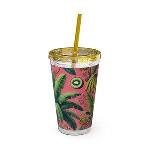 Tropical Tumbler with Straw | 16 oz:  More Tropical Palms, Coral