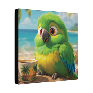 Tropical Beach Canvas - Lulu the Parrot Coffee Wall Art, Black