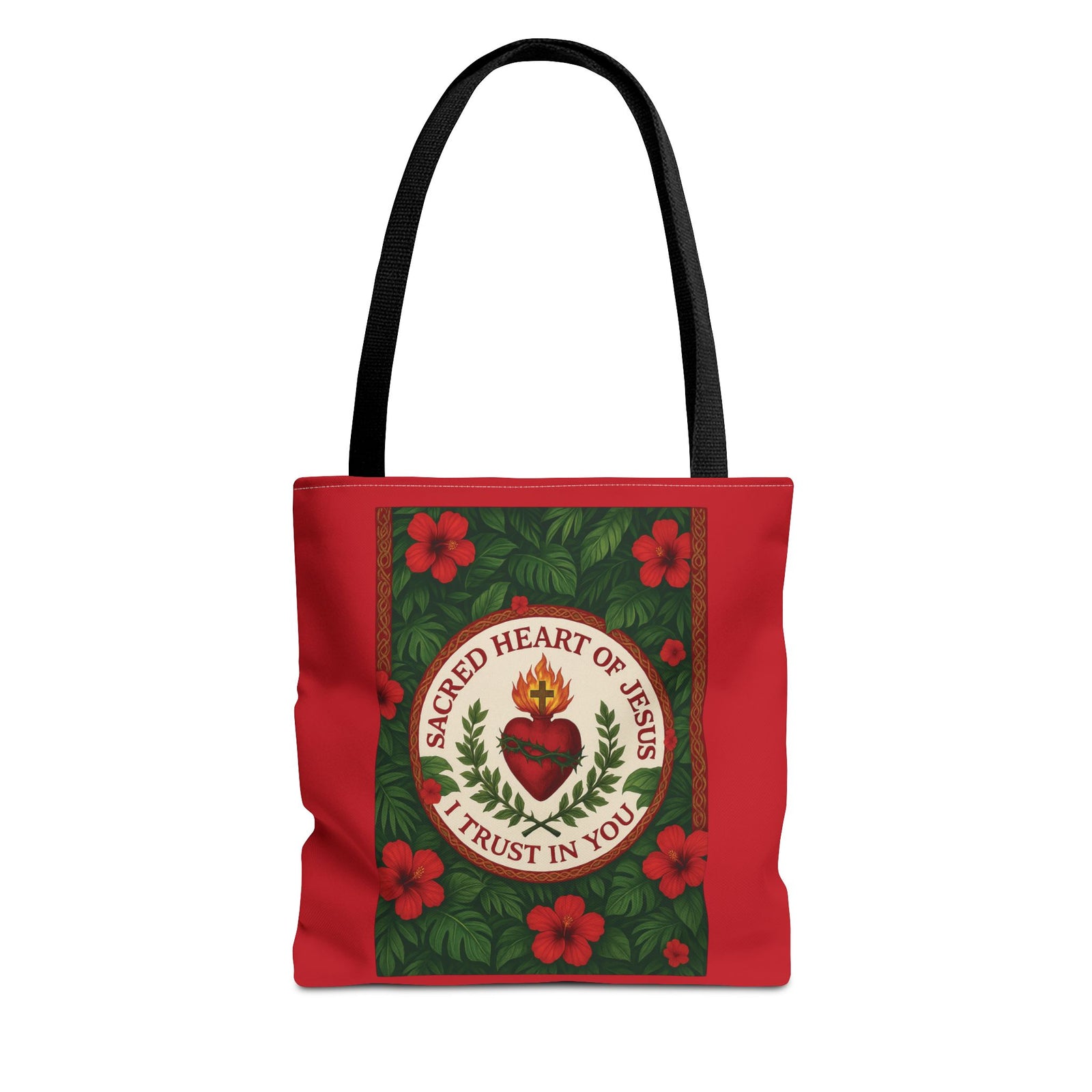 Religious Tote Bag - 3 Sizes / Sacred Heart of Jesus Prayer, Red