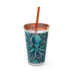 Tropical Tumbler with Straw | 16oz: Aqua Octopus