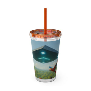 Tropical Tumbler with Straw | 16 oz: UFO and Parrots