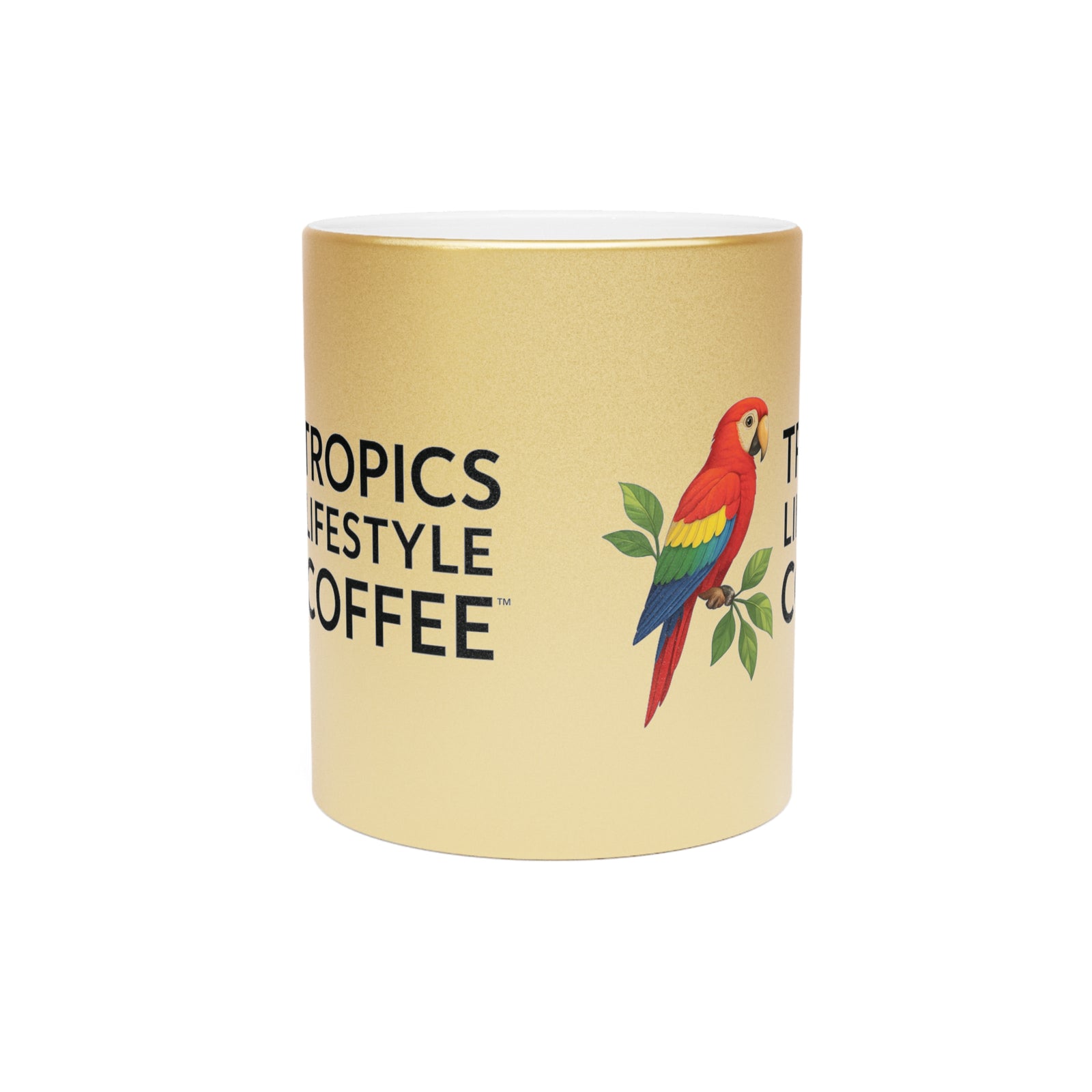 Tropical Metallic Mug, Silver - Tropics Lifestyle Coffee Parrot Logo