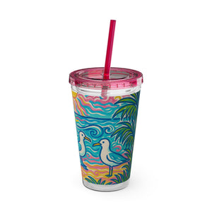 Tropical Tumbler with Straw | 16 oz: Beach Seagulls
