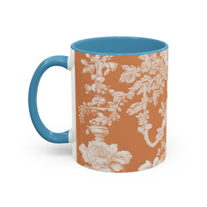 Accent Color Coffee Mug (11, 15oz), Pearl Lady Toile/Melon
