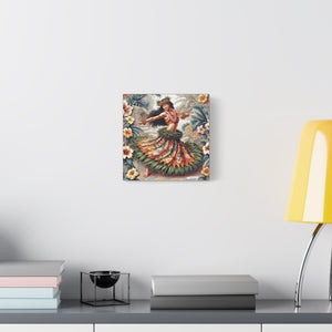 ropical Wall Art ~ Hawaiian Hula Dancer Satin Canvas Print, Black