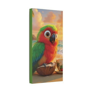 Tropical Beach Canvas - Tiki the Parrot Sunrise Wall Art, Green