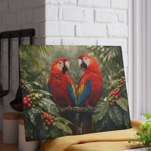 Glass Coffee Station Tray, 2 Sizes – Macaw Parrots & Coffee Plants