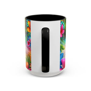 Cute Beach Puppies Playing Frisbee - Black Coffee Mug - Perfect Gift for Dog Lovers