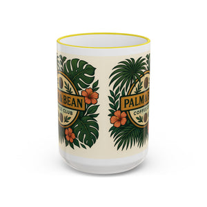 Accent Rim & Handle Coffee Mug — Palm & Bean Coffee Club Logo