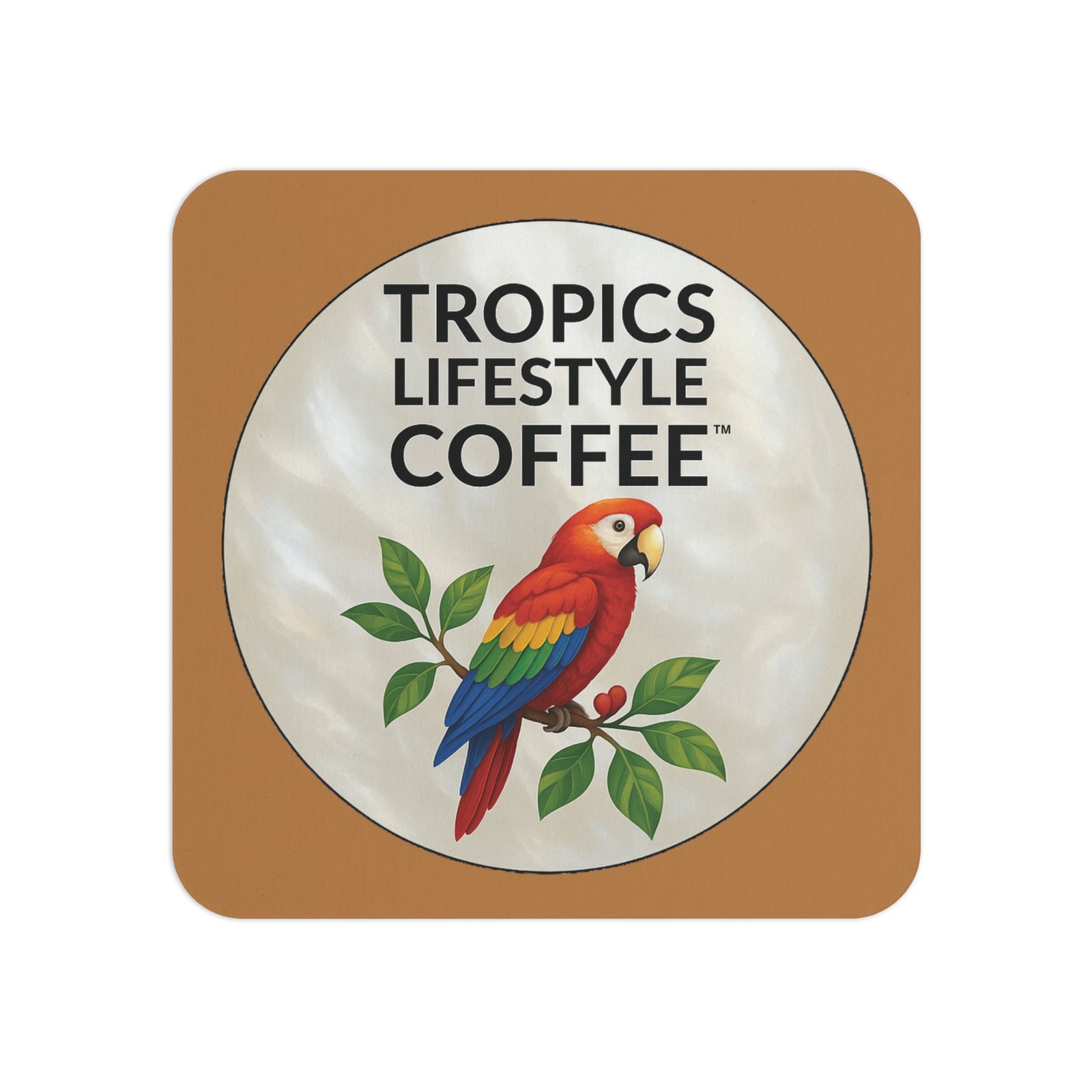 Bulk Hardboard Coffee Coasters - Parrot MOP Logo (50/100 pcs), light brown