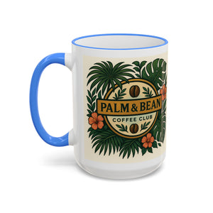 Accent Rim & Handle Coffee Mug — Palm & Bean Coffee Club Logo