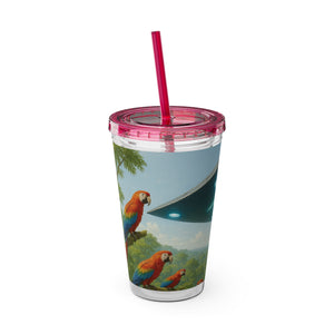 Tropical Tumbler with Straw | 16 oz: UFO and Parrots