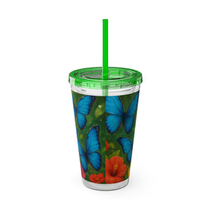 Tropical Tumbler with Straw | 16 oz : Morpho Butterflies Flight
