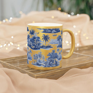 Tropical Metallic Mug, Gold or Silver - Tropical Trip Toile Classic, Blue