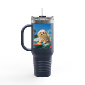Insulated Travel Mug, 40oz / Puppy Ariel the Dog Surfer - Perfect for Outdoor Adventures